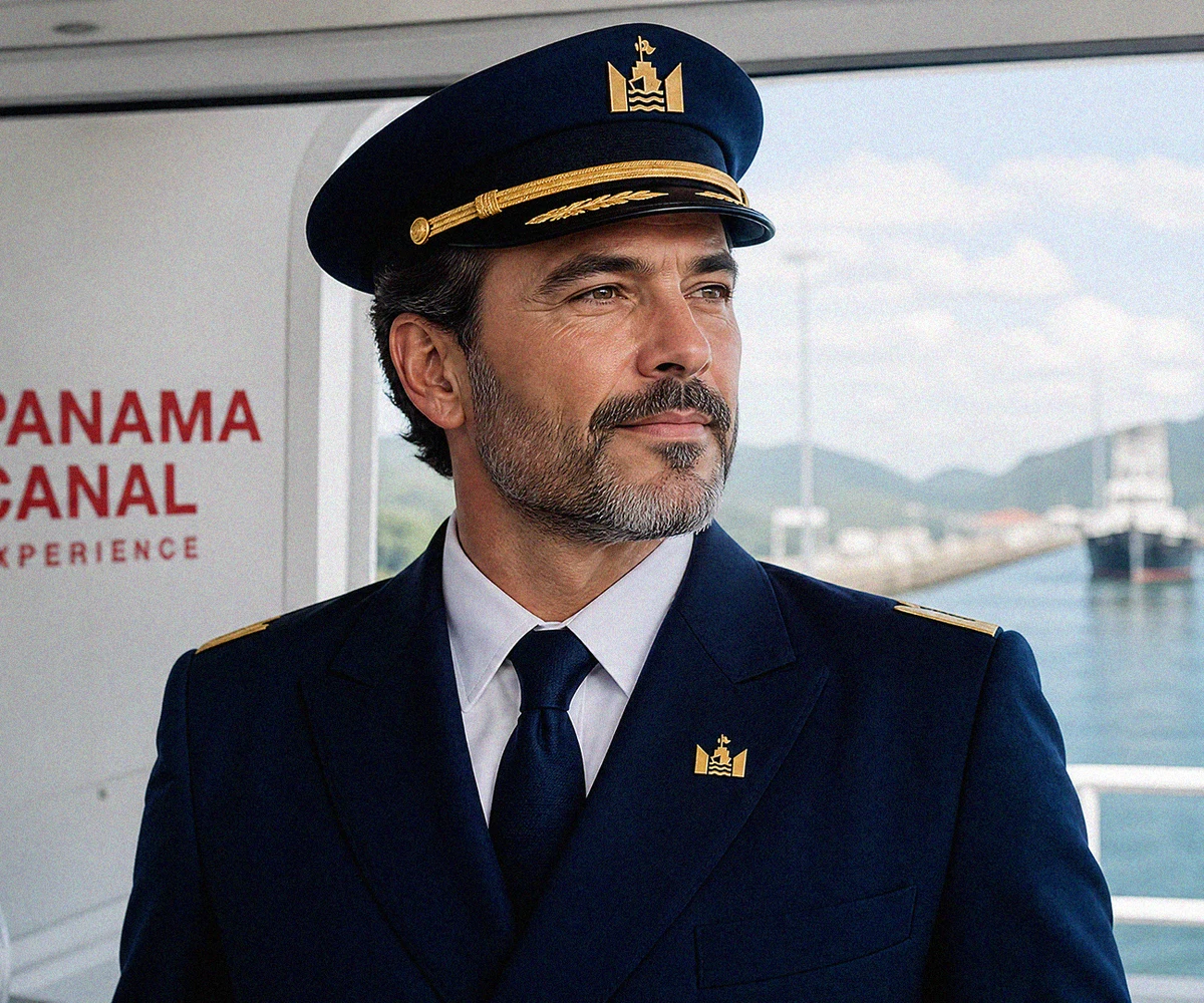 Capitán de Panama Canal Experience a bordo durante el tránsito por las esclusas del Canal de Panamá